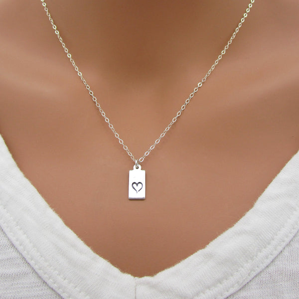 Silver Heart Tag Necklace