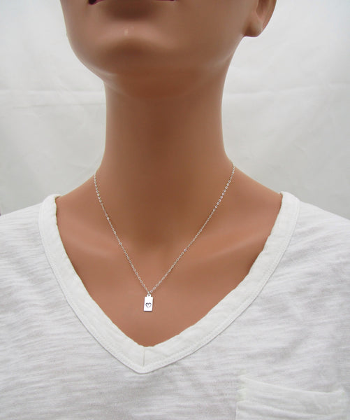 Silver Heart Tag Necklace