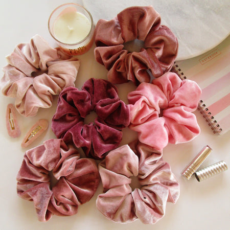 Pink and Purple Satin Scrunchie Set