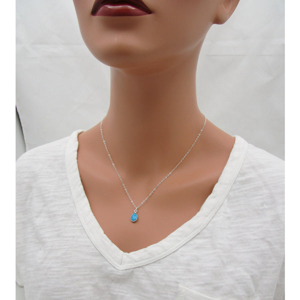 Tiny Turquoise Teardrop Necklace 925 Sterling Silver
