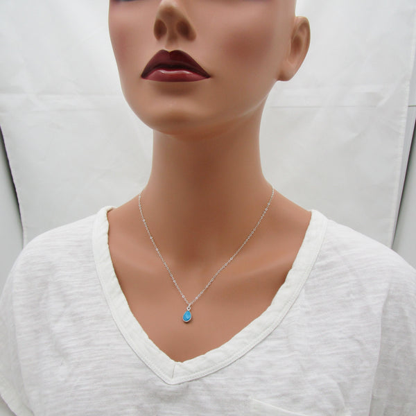 Tiny Turquoise Teardrop Necklace 925 Sterling Silver