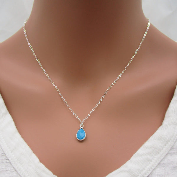 Tiny Turquoise Teardrop Necklace 925 Sterling Silver