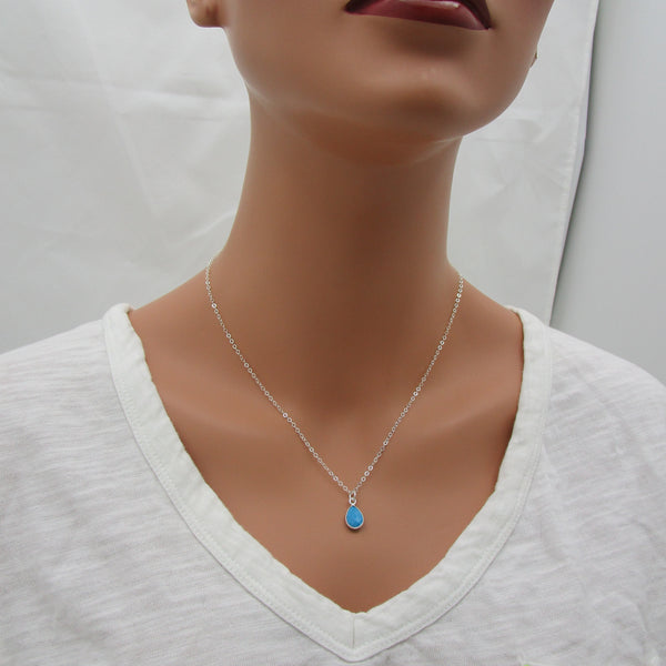 Tiny Turquoise Teardrop Necklace 925 Sterling Silver