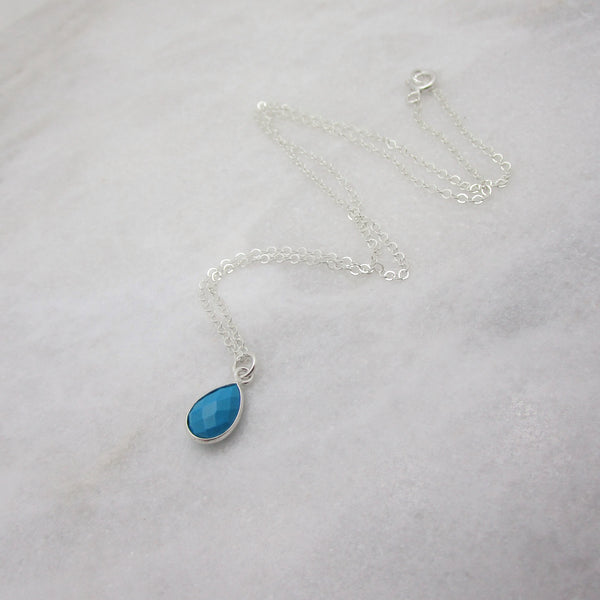 Tiny Turquoise Teardrop Necklace 925 Sterling Silver