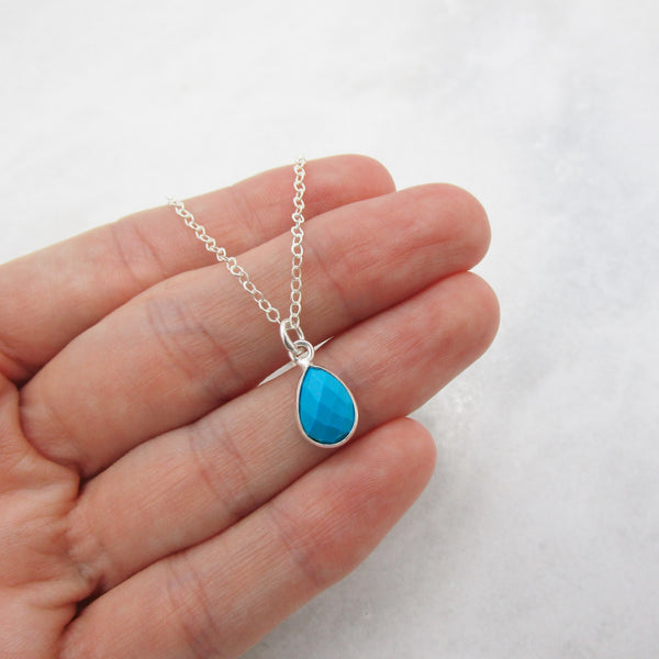 Tiny Turquoise Teardrop Necklace 925 Sterling Silver