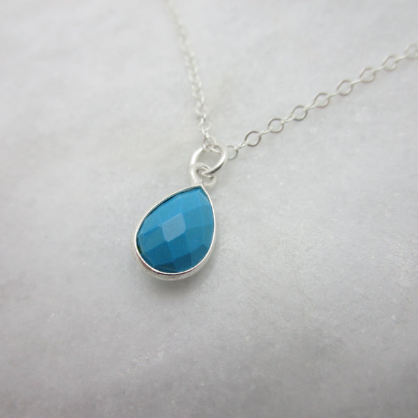 Tiny Turquoise Teardrop Necklace 925 Sterling Silver