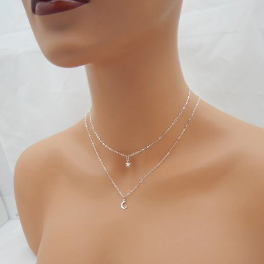 Moon and Star Necklace Set