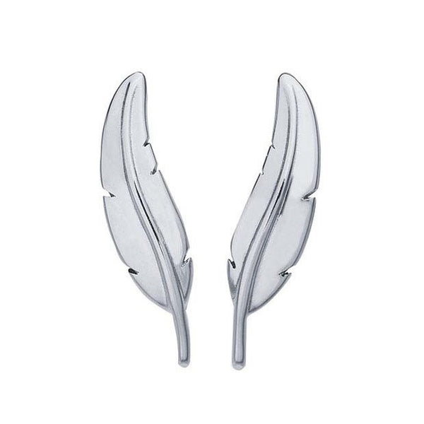 Silver Feather Climber Earrings