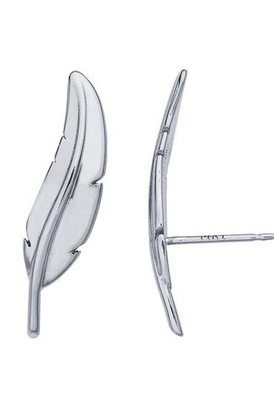 Silver Feather Climber Earrings