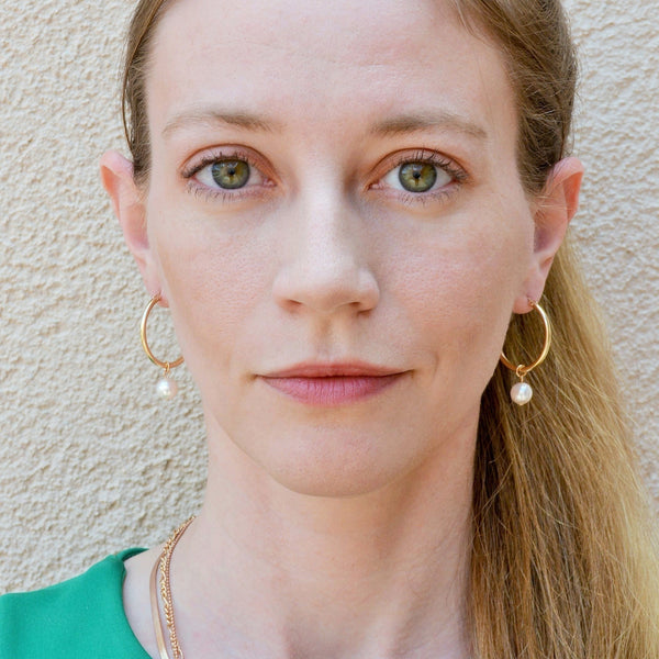 Olivia Large Gold Pearl Hoops