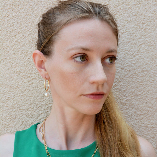 Olivia Large Gold Pearl Hoops