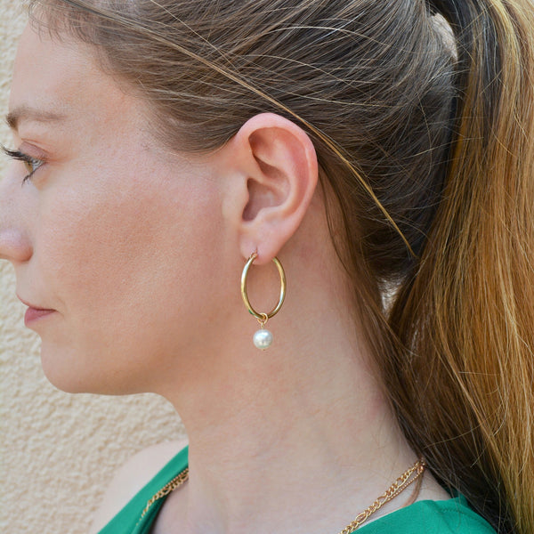 Olivia Large Gold Pearl Hoops
