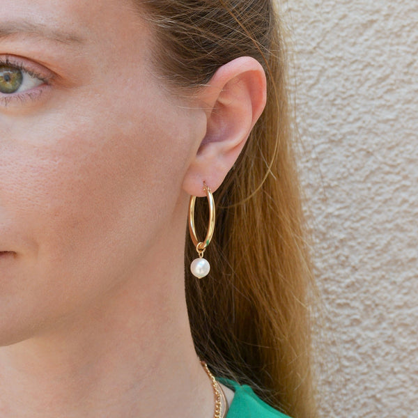 Olivia Large Gold Pearl Hoops
