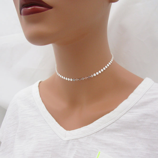 Tiny Coin Disc Necklace - Sterling Silver