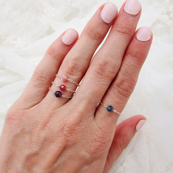 Gemstone Chain Ring Sterling Silver