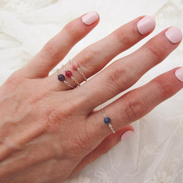 Gemstone Chain Ring Sterling Silver