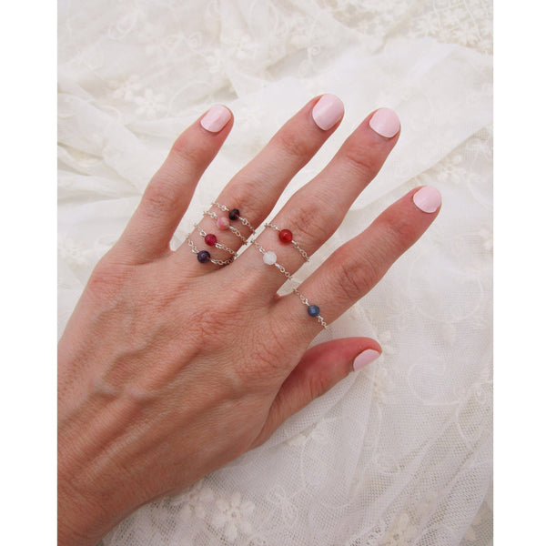 Gemstone Chain Ring Sterling Silver