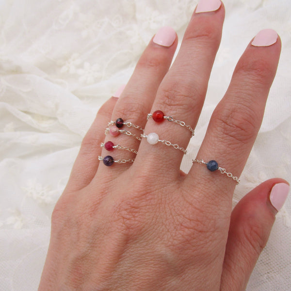 Gemstone Chain Ring Sterling Silver