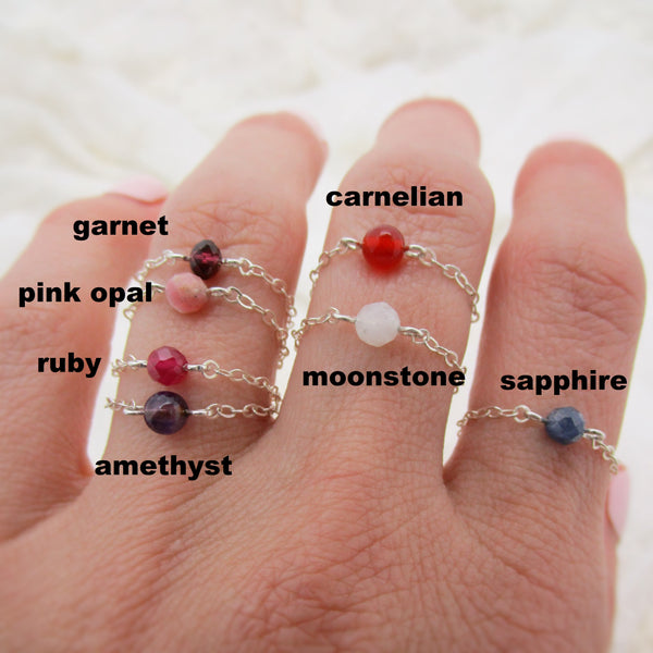 Gemstone Chain Ring Sterling Silver