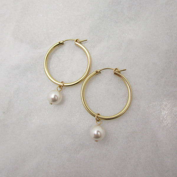 Olivia Large Gold Pearl Hoops
