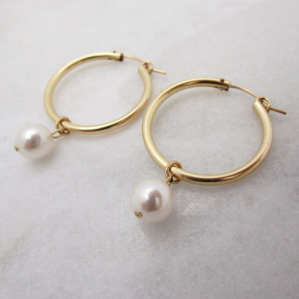 Olivia Large Gold Pearl Hoops