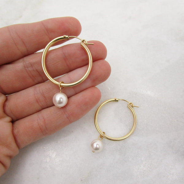 Olivia Large Gold Pearl Hoops