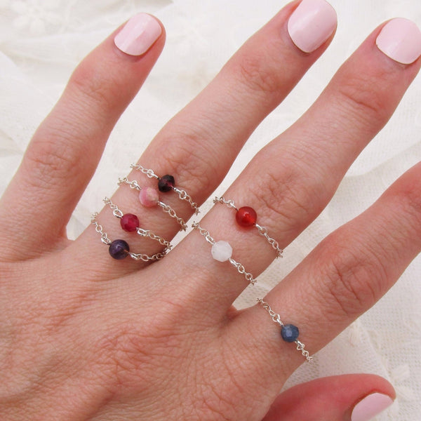 Gemstone Chain Ring Sterling Silver