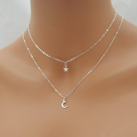 Moon and Star Necklace Set