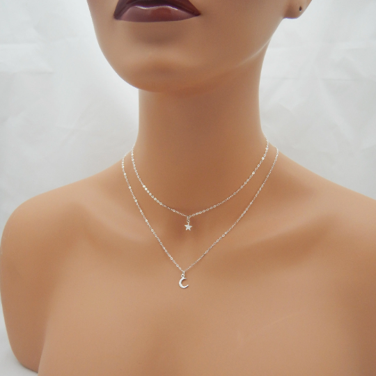 Moon and Star Necklace Set