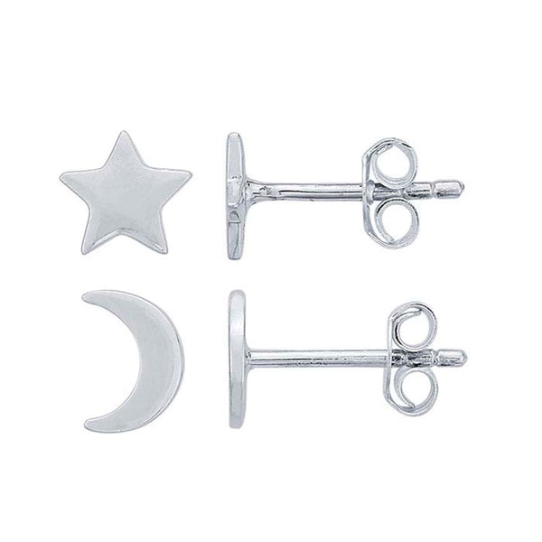 Moon and Star Stud Earrings