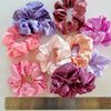 Pink and Purple Satin Scrunchie Set