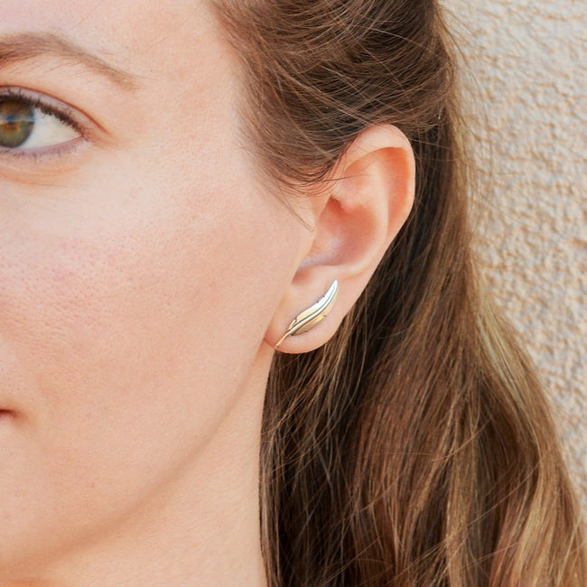 Silver Feather Climber Earrings