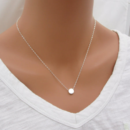 Tiny Coin Disc Necklace - Sterling Silver