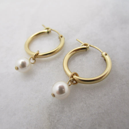 Olivia Large Gold Pearl Hoops