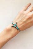 Cow Skull Bracelet with Real Turquoise - Silver